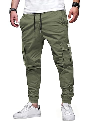 AlvaQ Grün Jogginghosen für Herren Hose Herren mit Kordelzug Cargohosen für Herren Casual Freizeithose Herren mit Taschen S von AlvaQ