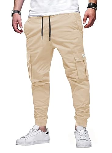 AlvaQ Jogginghosen für Herren Khaki Hose Herren mit Kordelzug Cargohosen für Herren Casual Freizeithose Herren mit Taschen M von AlvaQ