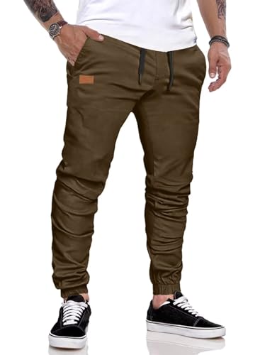 AlvaQ Chino Hose Herren Freizeithose Baumwolle Cargohose Herren Jogginghose mit Kordelzug Casual Hose mit Taschen Braun M von AlvaQ