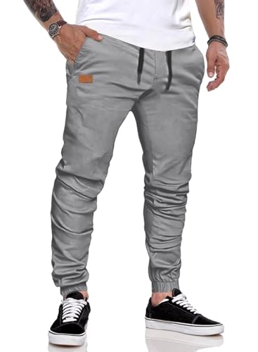 AlvaQ Chino Hose Herren Freizeithose Baumwolle Cargohose Herren Jogginghose mit Kordelzug Casual Hose mit Taschen Grau L von AlvaQ