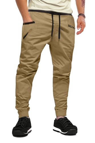 AlvaQ Chino Hose Herren Leinenhose Herren Cargohose Konisch Zulaufend Casual Hose Mit Taschen Khaki von AlvaQ