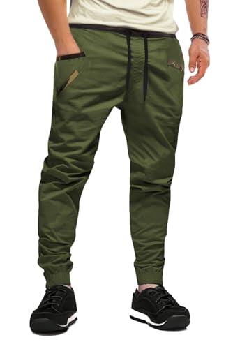 AlvaQ Chino Hose Herren Leinenhose Herren Cargohose Konisch Zulaufend Casual Hose Mit Taschen grün von AlvaQ