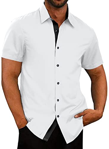 AlvaQ Hemd Herren Kurzarm Businesshemden Für Herren Freizeithemd Faltenfreies Kurzarmhemd Farbkontrast Sommerhemd Weiß S von AlvaQ