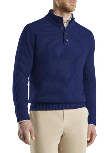 AlvaQ Herren Pullover Warmer Strickpullover Freizeit Rollkragen Sweater Knopf Basic Regular Fit Einfarbiger Pullover Navy blau XL von AlvaQ