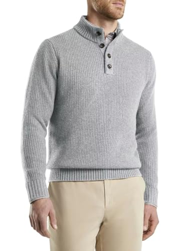 AlvaQ Herren Pullover Warmer Strickpullover Freizeit Rollkragen Sweater Knopf Basic Regular Fit Grau L von AlvaQ