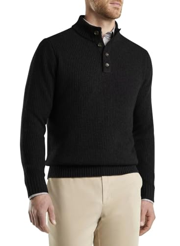 AlvaQ Herren Pullover Warmer Strickpullover Freizeit Rollkragen Sweater Knopf Basic Regular Fit Einfarbiger Pullover Schwarz XL von AlvaQ