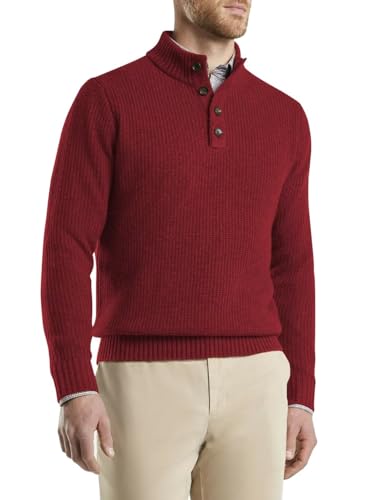 AlvaQ Herren Pullover Warmer Strickpullover Freizeit Rollkragen Sweater Knopf Basic Regular Fit Einfarbiger Pullover Rot XL von AlvaQ