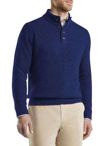 AlvaQ Herren Pullover Warmer Strickpullover Freizeit Rollkragen Sweater Knopf Basic Regular Fit blau L von AlvaQ