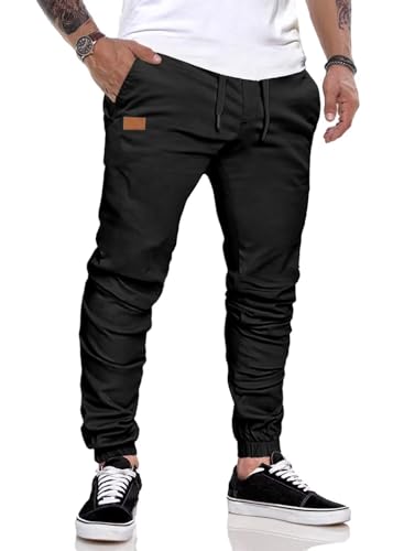 AlvaQ Cargohose Herren Freizeithose Baumwolle Hose Herren Jogginghose mit Kordelzug Casual Hose mit Taschen Schwarz XXL von AlvaQ