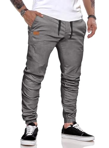 AlvaQ Cargohose Herren Freizeithose Baumwolle Hose Herren Jogginghose mit Kordelzug Casual Hose mit Taschen Grau S von AlvaQ