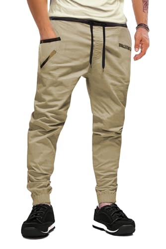 AlvaQ Jogginghose Herren Chino Hose Herren Baumwolle Freizeithose Konisch Zulaufend Casual Hose Mit Taschen Aprikose von AlvaQ