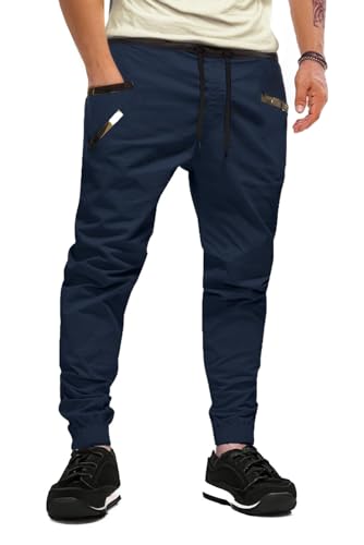 AlvaQ Jogginghose Herren Chino Hose Herren Baumwolle Freizeithose Konisch Zulaufend Casual Hose Mit Taschen Blau von AlvaQ