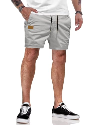 AlvaQ Kurze Hosen Herren Badeshorts Herren Shorts Herren Sommer Freizeithose Baumwolle Chino Shorts Herren Mit Taschen Grau von AlvaQ