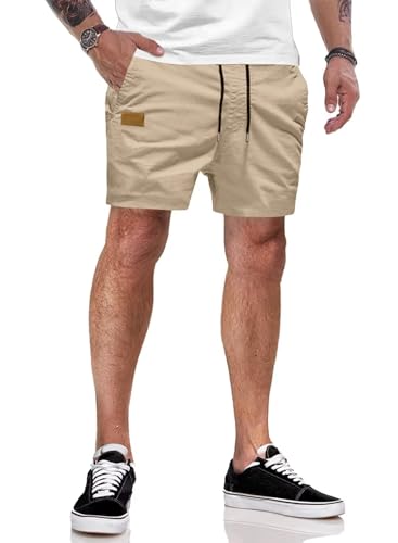 AlvaQ Kurze Hosen Herren Badeshorts Herren Shorts Herren Sommer Freizeithose Baumwolle Chino Shorts Herren Mit Taschen Khaki von AlvaQ