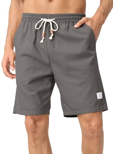 AlvaQ Kurze Hosen Herren Leinen Shorts Herren Herrenshorts aus Leinenmaterial Grau Sportshorts Kurz Hosen mit Taschen 38 von AlvaQ