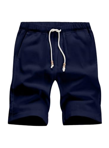 AlvaQ Kurze Hosen Herren Leinen Shorts Herren Sommer Freizeithose Mit Taschen Blau von AlvaQ