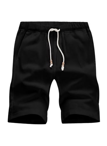 AlvaQ Kurze Hosen Herren Leinen Shorts Herren Sommer Freizeithose Mit Taschen Schwarz von AlvaQ