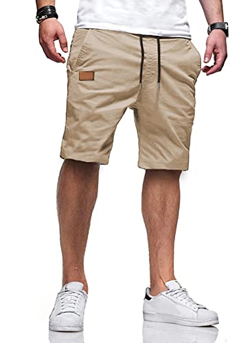 AlvaQ Kurze Hosen Herren Shorts Herren Sommer Sporthose Herren kurz Chino Elastische Baumwolle mit Taschen Helle Khaki von AlvaQ