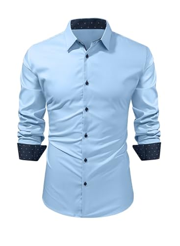 AlvaQ Leinenhemd Herren Freizeithemden Für Herren Einfarbige Hemd Herren Langarm Regular Fit Blau M von AlvaQ