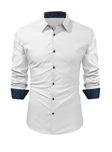 AlvaQ Leinenhemd Herren Freizeithemden Für Herren Einfarbige Hemd Herren Langarm Regular Fit Weiß XL von AlvaQ