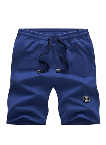 AlvaQ Leinenhose Herren Kurze Hose Herren Baumwolle Freizeithose Shorts Herren Mit Taschen Blau von AlvaQ