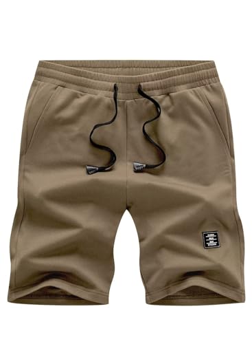 AlvaQ Leinenhose Herren Kurze Hose Herren Baumwolle Freizeithose Shorts Herren Mit Taschen Khaki von AlvaQ