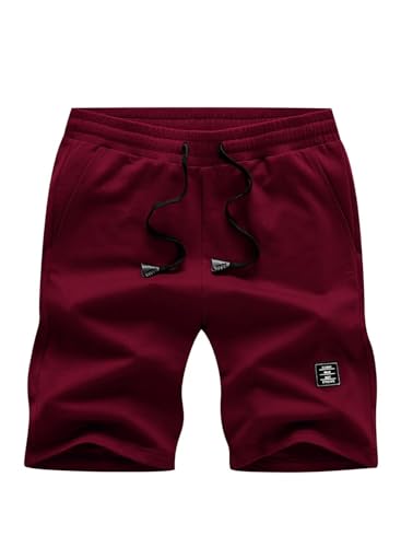 AlvaQ Leinenhose Herren Kurze Hose Herren Baumwolle Freizeithose Shorts Herren Mit Taschen Rot von AlvaQ