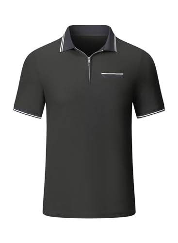 AlvaQ Poloshirt Herren Baumwolle Golf Polo Viertelreißverschluss Shirt Kontrastierende Ärmelbündchen Gestricktes Polo Shirt von AlvaQ