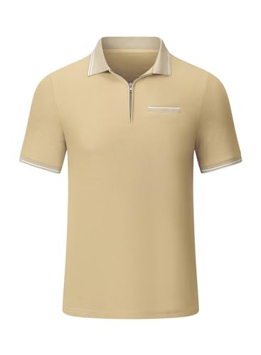AlvaQ Poloshirt Herren Baumwolle Golf Polo Viertelreißverschluss Shirt Kontrastierende Ärmelbündchen Gestricktes Polo Shirt von AlvaQ