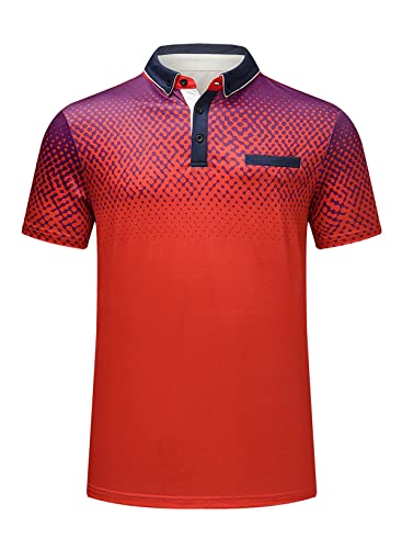 AlvaQ Poloshirt Herren Kurzarm Golf T-Shirt Herren Farblich Abgesetzte Kragen Sommer Polohemd Mit Fronttasche Regular Fit Rot L von AlvaQ