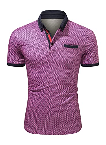 AlvaQ Poloshirt Herren Kurzarm Golf T Shirt Herren Farblich Abgesetzte Kragen Sommer Polohemd Mit Fronttasche Rot S von AlvaQ