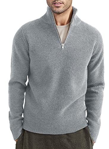 AlvaQ Pullover Herren Komfort Stehkragen Pullover Herren Winter Sweater Herren Zip Pullover Herren Grau L von AlvaQ