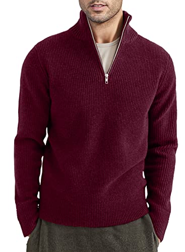 AlvaQ Pullover Herren Stehkragen Pullover Herren Pullover klassisch Herren Zip Pulli Herren Rot M von AlvaQ