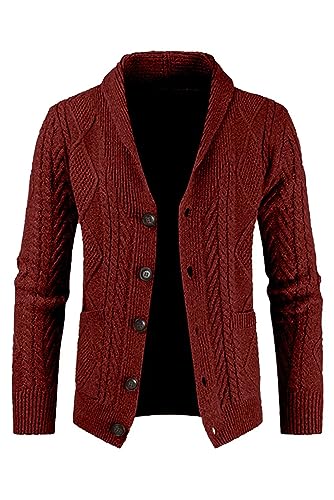 AlvaQ Rot Strickjacke Herren V Ausschnitt Strick Cardigan Langarm Knöpfe Strickpullover Einfarbige Strickmantel XL von AlvaQ