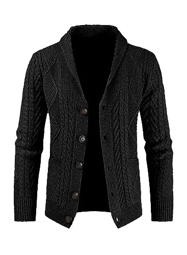 AlvaQ Schwarz Strickjacke Herren V Ausschnitt Strick Cardigan Langarm Knöpfe Strickpullover Einfarbige Strickmantel S von AlvaQ