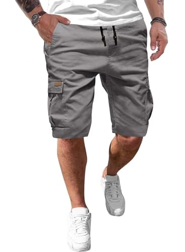 AlvaQ Kurze Hosen Herren Shorts Herren Baumwolle Chino Shorts Herren Klassische Stretch Herren Shorts Sommer Mit Sechs Taschen Grau von AlvaQ