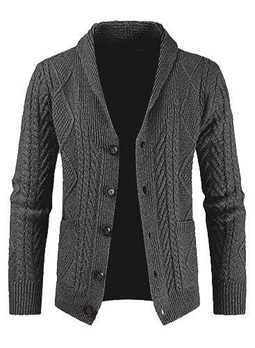 AlvaQ Strickjacke Herren V Ausschnitt Strick Cardigan Langarm Knöpfe Strickpullover Einfarbige Strickmantel 2XL Grau von AlvaQ