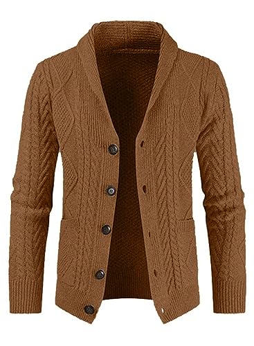 AlvaQ Strickjacke Herren V Ausschnitt Strick Cardigan Langarm Knöpfe Strickpullover Einfarbige Strickmantel M Braun von AlvaQ