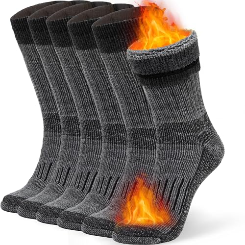 Warme Thermo-Wollsocken für den Winter, Feuchtigkeitstransport und atmungsaktiv, gemütliche Stiefelsocken, 3 Pairs Charcoal M-l (Women 11-13 / Men 9.5-12), Medium-Large von Alvada