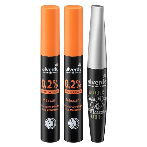 Alverde Naturkosmetik 3er-Set Wimperntusche: 2 x Mascara 0,2% SQUALAN voluminöses Wimperngefühl (2 x 9 ml) + Mascara EVERY DAY COFFEIN regeneriert, pflegt, stärkt mit wertvollen Ölen (12 ml), 30 ml von Alverde