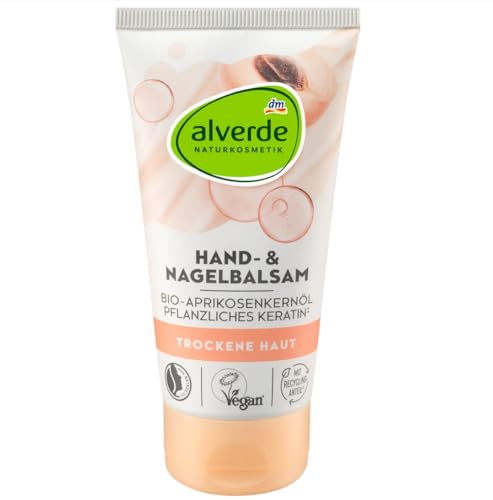 alverde NATURKOSMETIK Hand- und Nagelbalsam, Bio-Aprikosenkernöl & Pflanzliches Keratin, pH-Hautneutral, Vegan, Für Normale Haut, 75 ml von Alverde