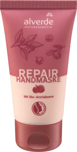 alverde NATURKOSMETIK REPAIR HANDMASKE mit Sheabutter, Aroniabeere & Macadamianuss-Öl pflegt beanspruchte, spröde, trockene Haut für samtig-weiche, geschmeidig-zarte Hände, 50 ml (Limited Edition) von Alverde