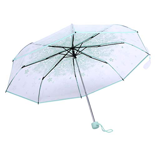 Alvinlite Transparenter Regenschirm, Durchsichtiger Regenschirm, Romantischer Sakura Regen Umbrella mit Mode Prinzessin Design für Damen Damen und Mädchen Ø 93 cm(Grün) von Alvinlite