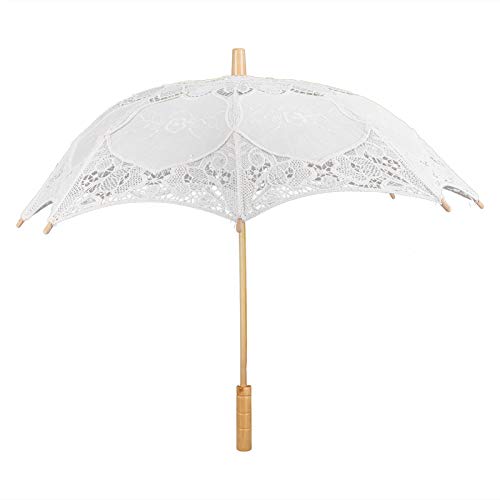 Alvinlite Vintage Spitze Sonnenschirm Spitze Regenschirm Brautschirm Hochzeit Braut Sonnenschirm Regenschirm für Fotografie Requisiten Hochzeitszubehör(Großes Beige) von Alvinlite