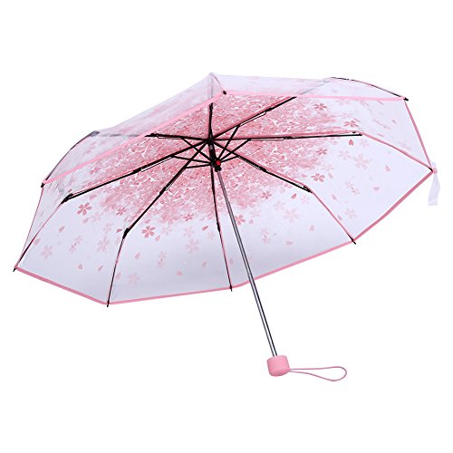 Alvinlite Transparenter Regenschirm, Durchsichtiger Regenschirm, Romantischer Sakura Regen Umbrella mit Mode Prinzessin Design für Damen Damen und Mädchen Ø 93 cm(Rosa) von Alvinlite