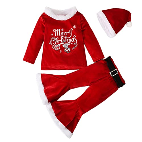 Alvivi Baby Mädchen Weihnachten Bekleidungsset Weihnachtsmann Kostüm Langarmshirt Tops + Hose + Hut Santa Claus Weihnachtsoutfit B Rot 74-80 von Alvivi