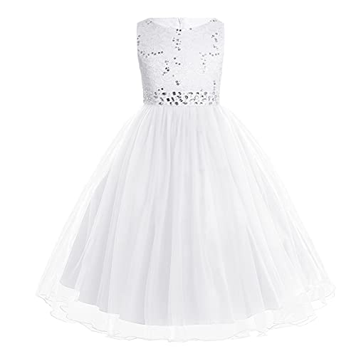 Alvivi Blumenmädchen Mädchen Kleider Festlich Hochzeit Brautjungfernkleid Prinzessin Tutu Kleid Kommunionkleid Geburtstag Party Kleid Gr.98-176 Weiß 104 von Alvivi