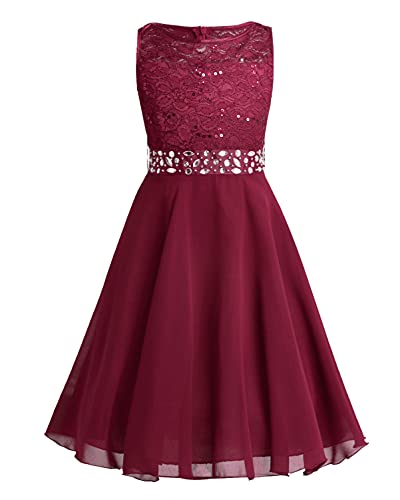 Alvivi Kinder Mädchen Kleid Hochzeit Blumenmädchen Kleid Spitze Chiffon Prinzessin Kleider Festlich Geburtstag Partykleid Festzug Rot 140 von Alvivi