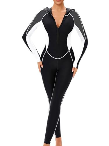 Alvivi Damen Badeanzug Einteiler Langarm Rashguard Full Cover Schwimmanzug Modest Muslim Bademode Neoprenanzug Surfanzug C Weiß XXL von Alvivi