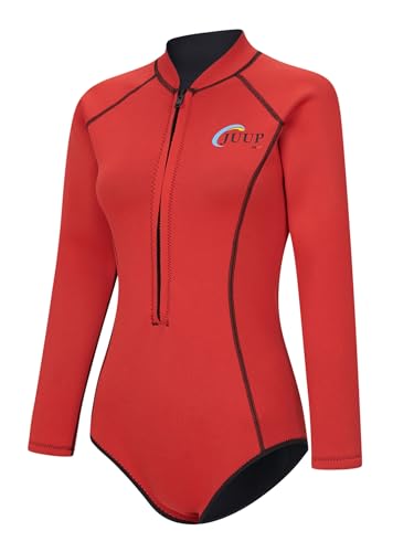 Alvivi Damen Badeanzug Neopren Bademode 2,5mm Neoprenanzug Langarm Tauchanzug Schnorcheln Surfen Schwimmanzug Rot L von Alvivi